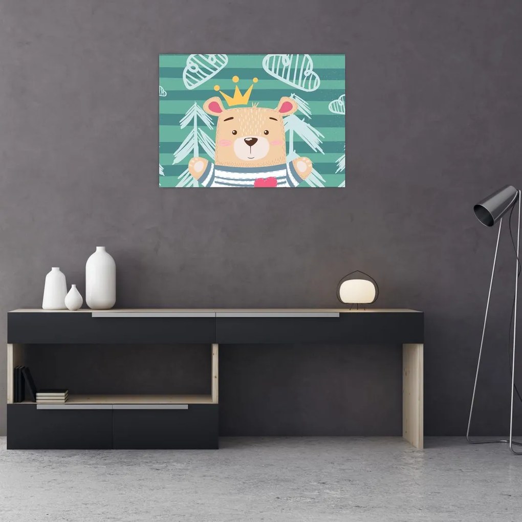 Sklenený obraz - Macko v lese (70x50 cm)