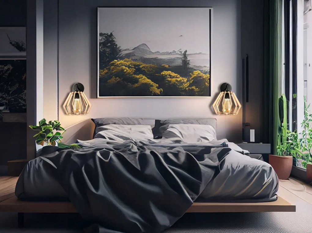 Drevená nástenná lampa čierna LED nad zrkadlo E27 drevená nástenná lampa