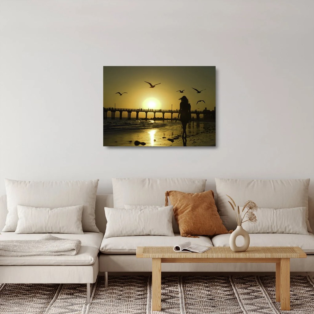 Sklenený obraz - Prechádzka po pláži (70x50 cm)