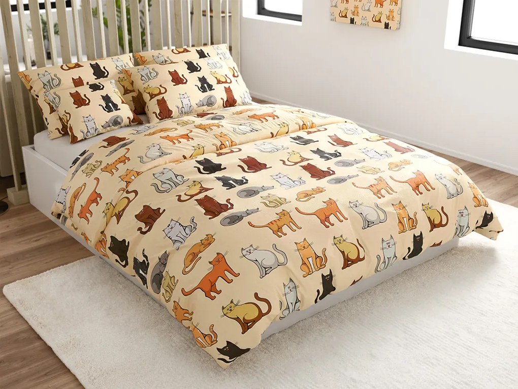 Mikroplyšové obliečky COLORED CATS krémové Rozmer obliečky: 70 x 90 cm | 140 x 220 cm