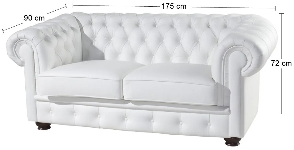 Kožená dvojsedačka Chesterfield - wenge / biela (White snow)