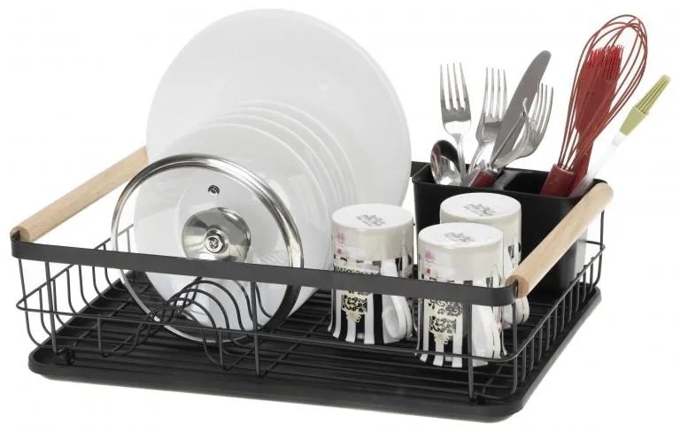 Erga Jojo, odkvapkávač na taniere a príbory 42x31x12,5 cm na postavenie, čierna matná, ERG-YKA-CH.JOJO