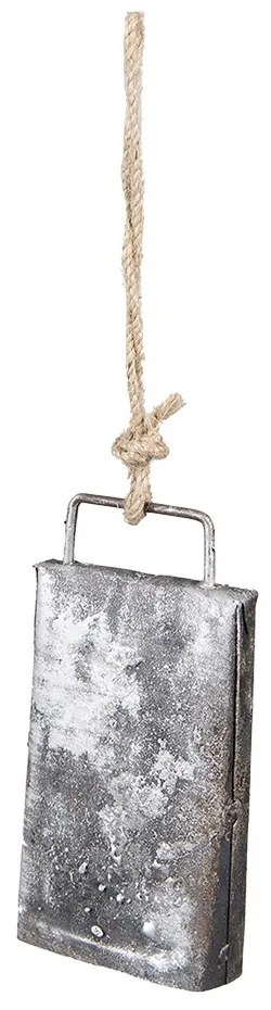 Šedý antik plechový zvonček na lane - 10*4*19 cm