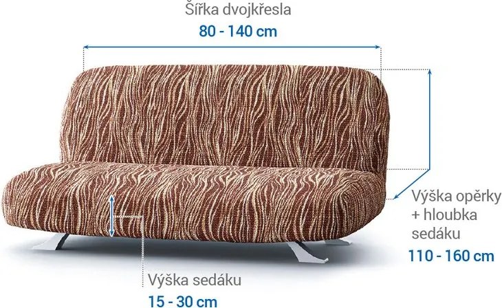 Bielastické poťahy UNIVERSO NOVÉ žíhané hnedé dvojkreslo s drevenými rúčkami (š. 80 - 140 cm)