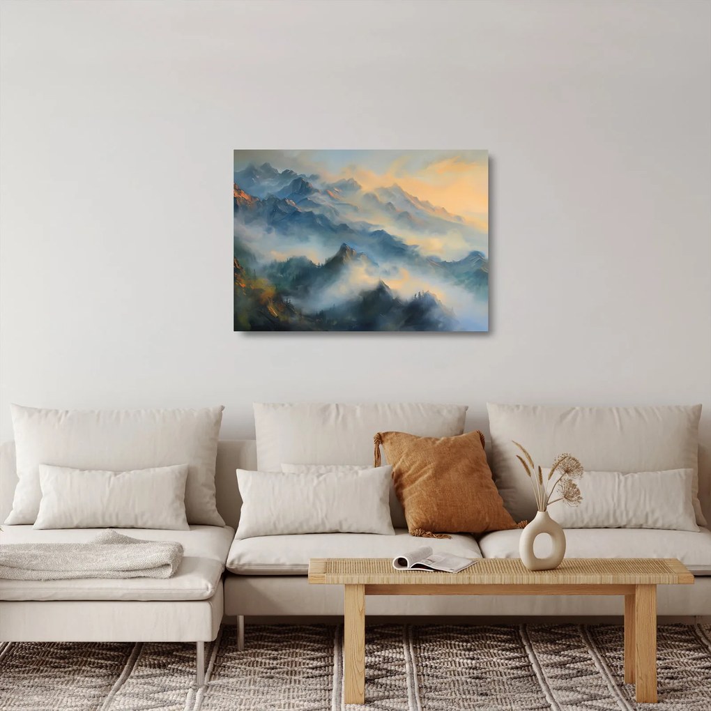 Sklenený obraz - Maľovaná horská krajina (70x50 cm)