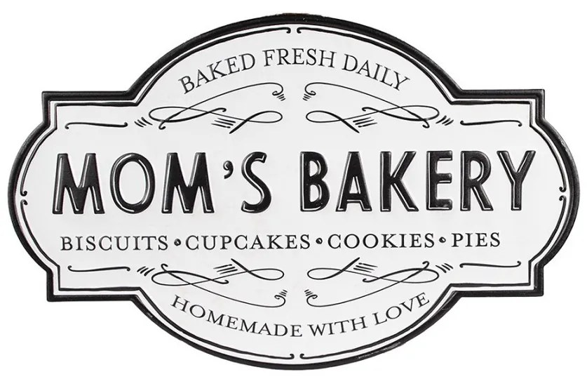 Biela nástenná kovová ceduľa Moms Bakery - 48*1*30 cm