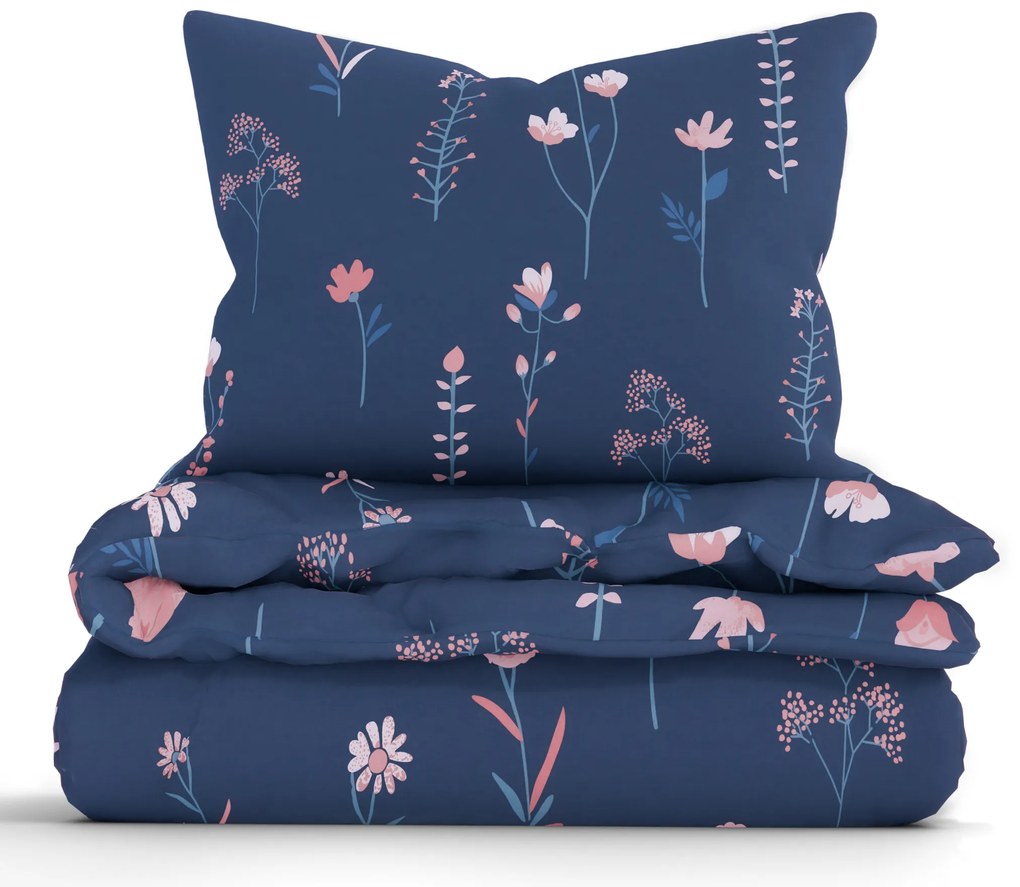 Francúzske bavlnené obliečky Renforcé - Vlčie maky tmavo modré