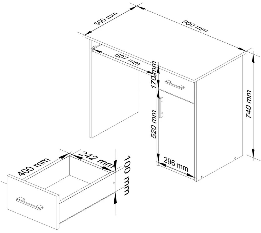 Volně stojící psací stůl Pin 90 cm bílý/cappuccino lesk