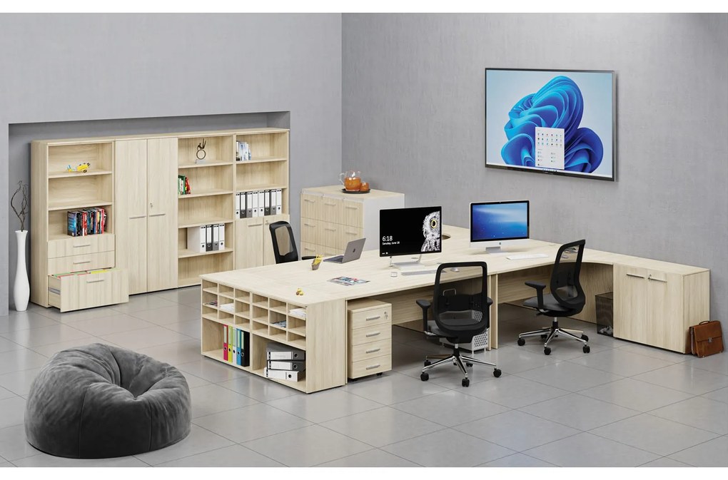 Ergonomický kancelársky pracovný stôl PRIMO WOOD, 1800 x 1200 mm, pravý, dub prírodný
