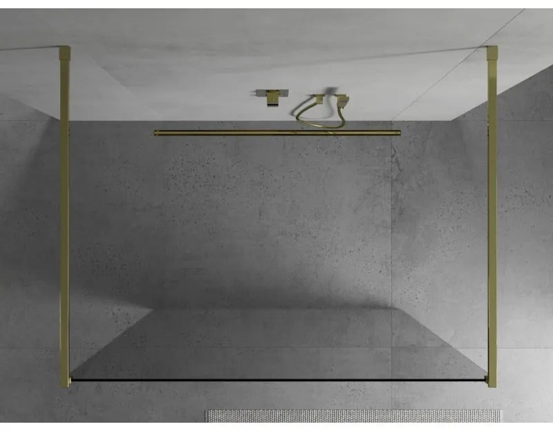 Mexen Kioto, priechodná sprchová zástena 100 x 200 cm, 8mm číre sklo, 2x zlatá stabilizačná rozpera, 800-100-002-50-00