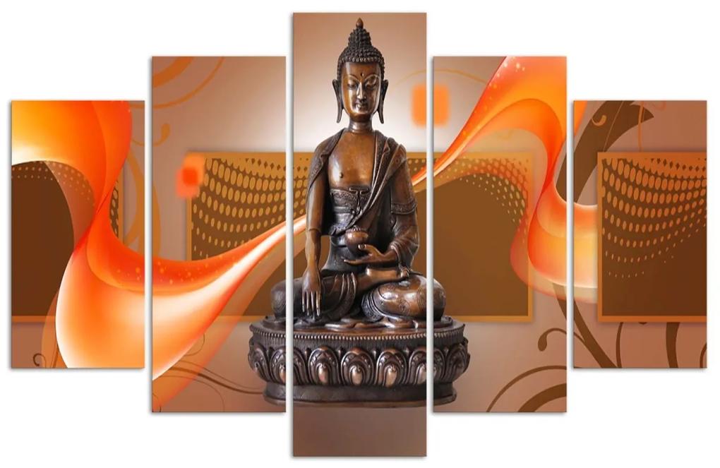 Obraz na plátně pětidílný Buddha Zen Spa hnědý - 200x100 cm