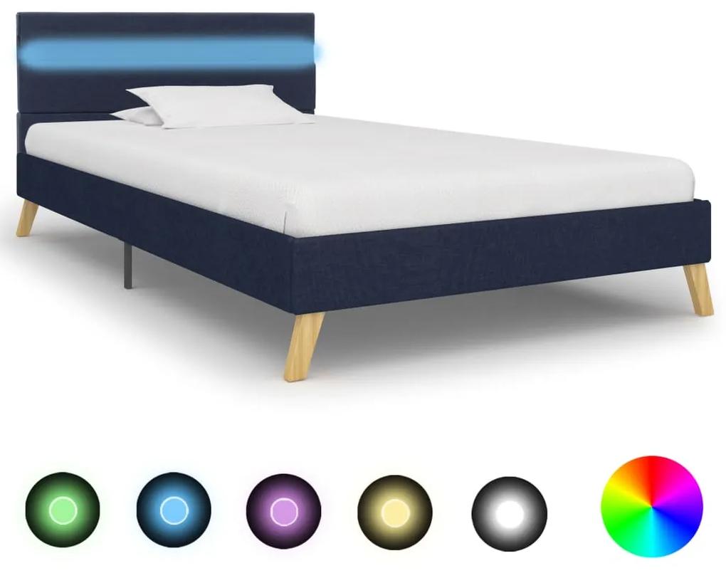 vidaXL Rám postele s LED svetlom modrý 100x200 cm látkový