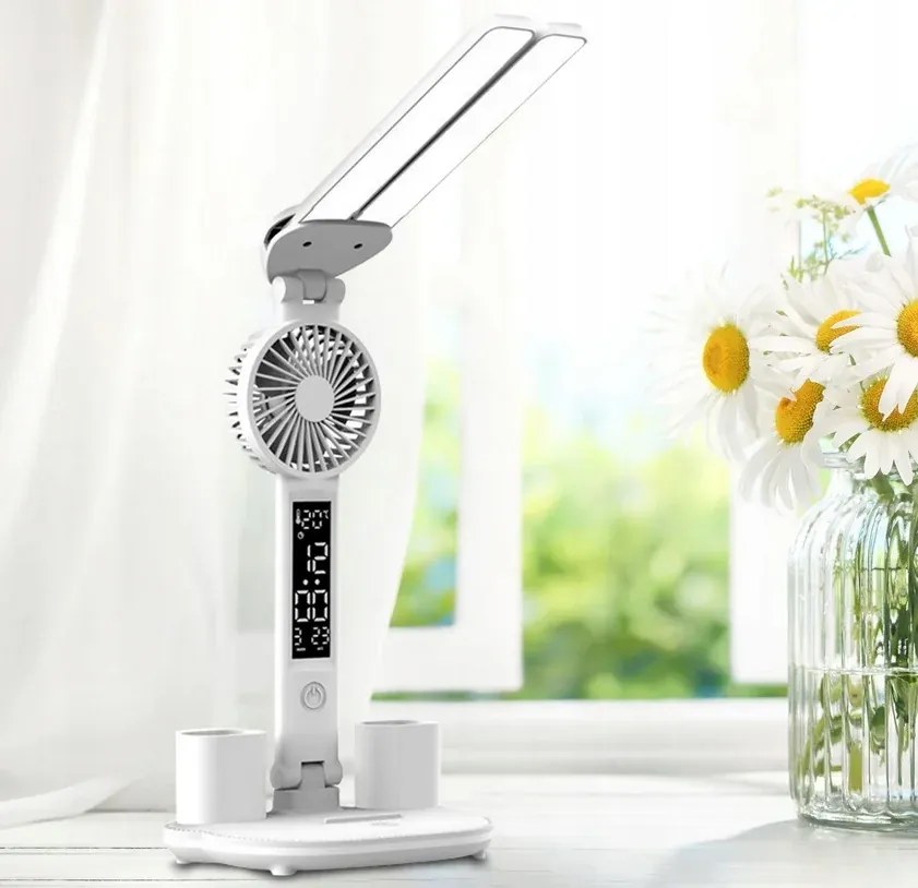 AFF Stolová lampa s ventilátorom, LCD displejom a držiakom na ceruzky