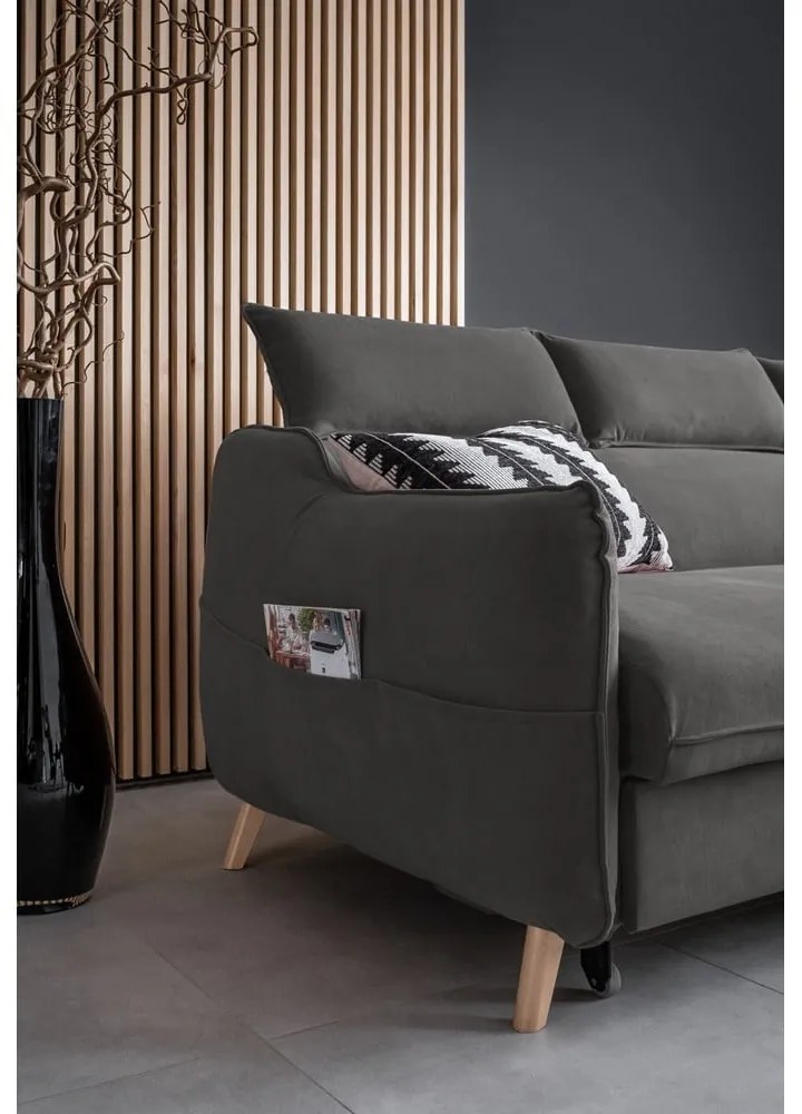 Tmavosivá zamatová rozkladacia rohová pohovka (pravý roh) Sweet Harmony – Miuform