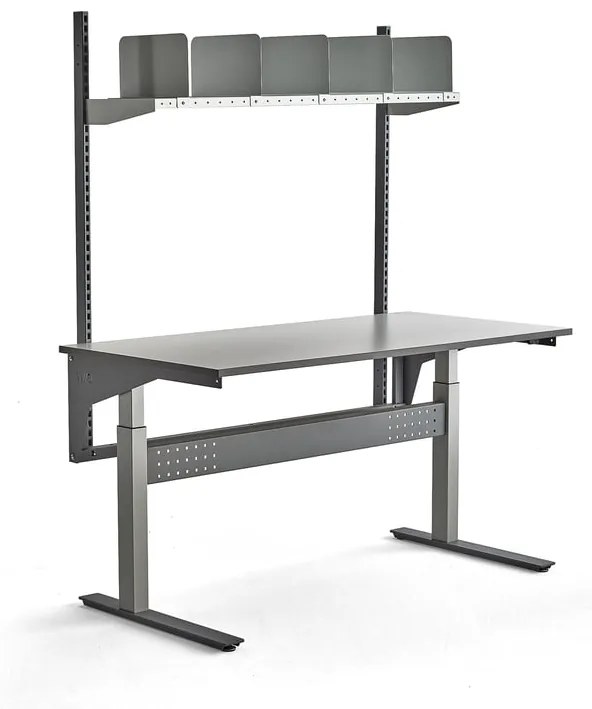 Nastaviteľný dielenský stôl VERVE, 1600x800 mm, + police s organizérmi