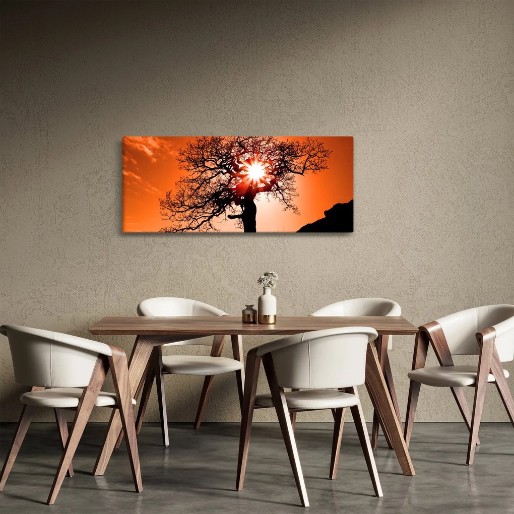 Obraz - Dub pri západe slnka (120x50 cm)