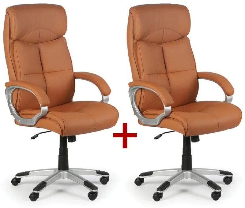 Kožené kancelárske kreslo FOSTER 1+1 ZADARMO, svetlo hnedá