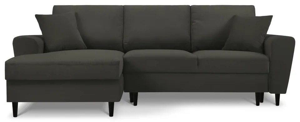 Čierna menčestrová rozkladacia/s úložným priestorom rohová pohovka (ľavý roh/s leňoškou) Kyoto – Cosmopolitan Design