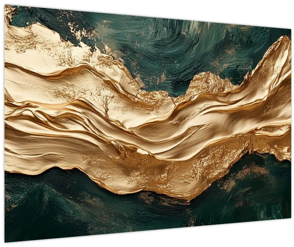 Obraz - Zelená abstrakcia so zlatom II. (90x60 cm)