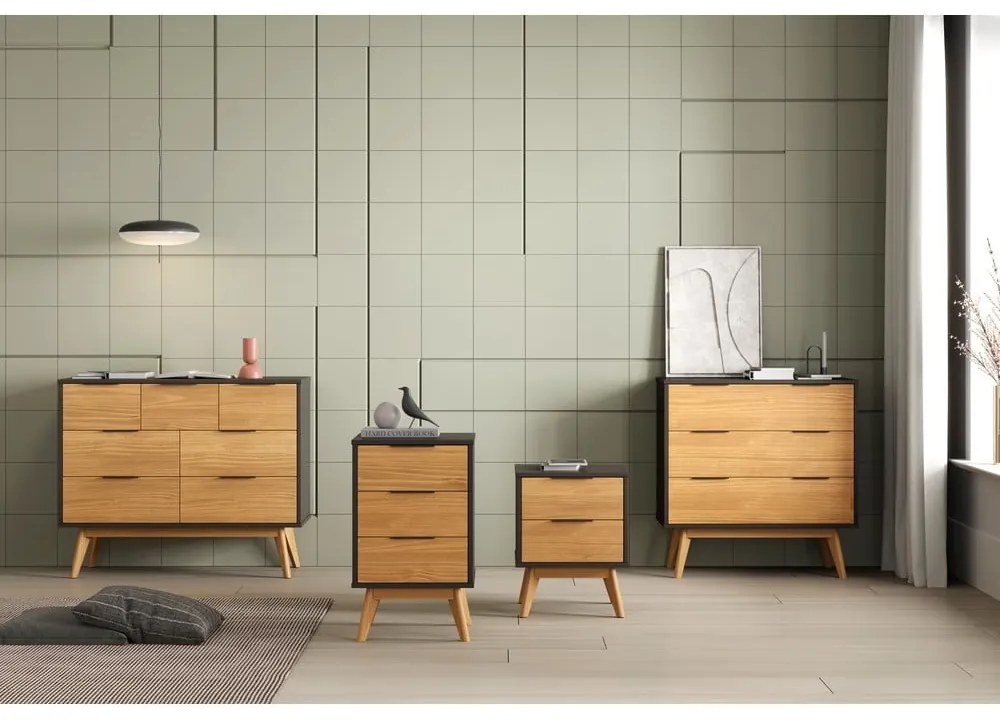 Čierna/prírodná vysoká komoda z borovicového dreva 80x83 cm Lavis – Marckeric