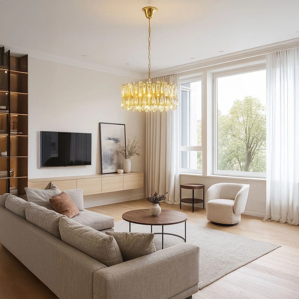 Toolight Toolight, krištáľové závesné svietidlo 8xE14, APP1718-CP, zlatá, OSW-04340