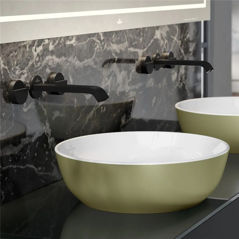 VILLEROY &amp; BOCH Artis okrúhle umývadlo na dosku bez otvoru, bez prepadu, priemer 430 mm, Sage Green, 417943BCS8