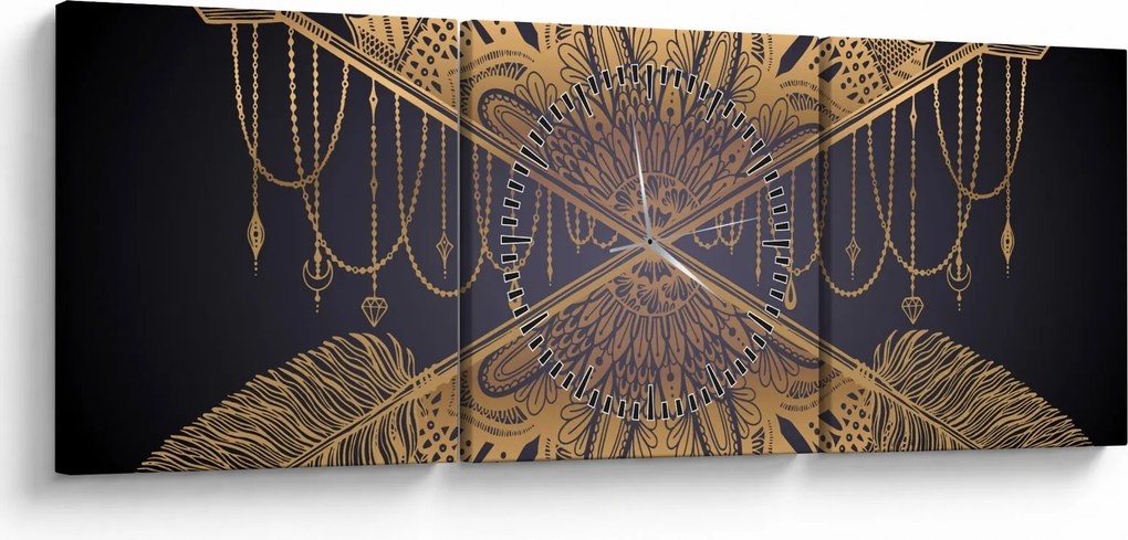 Obraz - Zlatá mandala s šípmi (s hodinami) (90x30 cm)