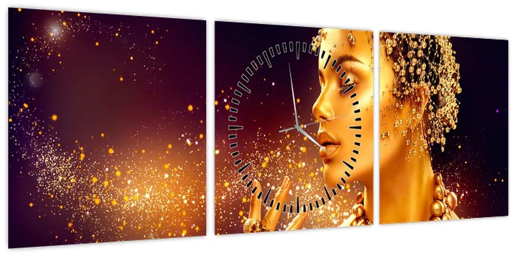 Obraz - Zlatý makeup (s hodinami) (90x30 cm)