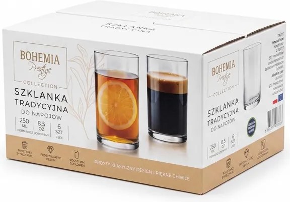 BOHEMIA PRESTIGE TRADITIONAL GLASSES POHÁR NA VODU 250ML SADA 6KS