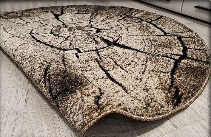 HU Okrúhly Hnedý koberec Loft vzor peň