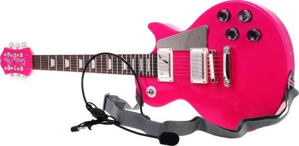 Detská elektrická gitara s mikrofónom a slúchadlami ružová
