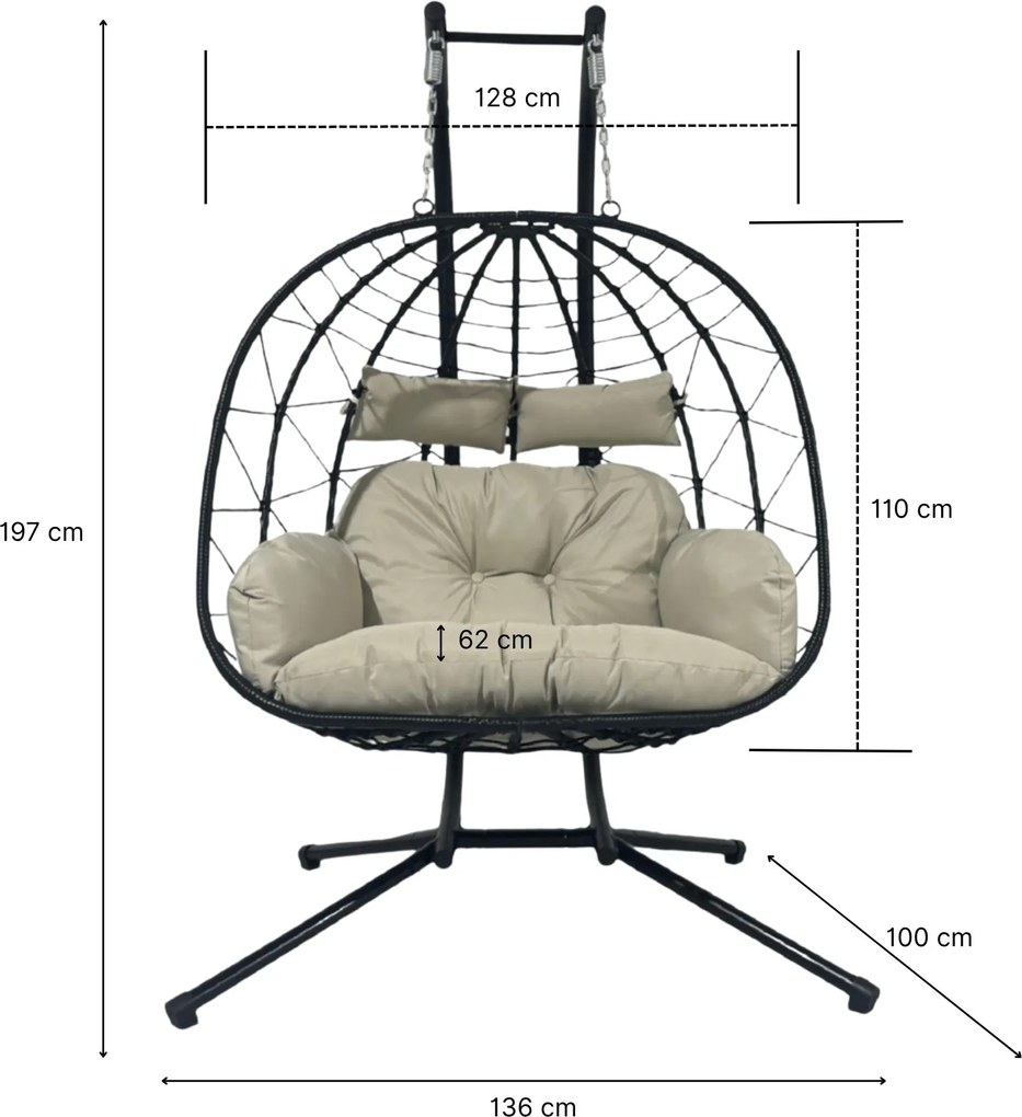 Dvoumístné závěsné skládací houpací křeslo Luvo černé