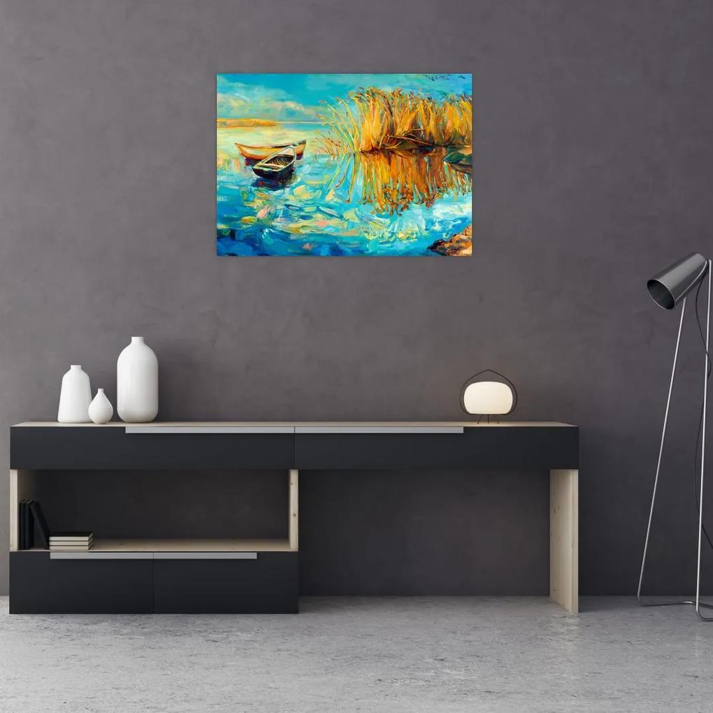 Obraz - Jazero s loďkami (70x50 cm)