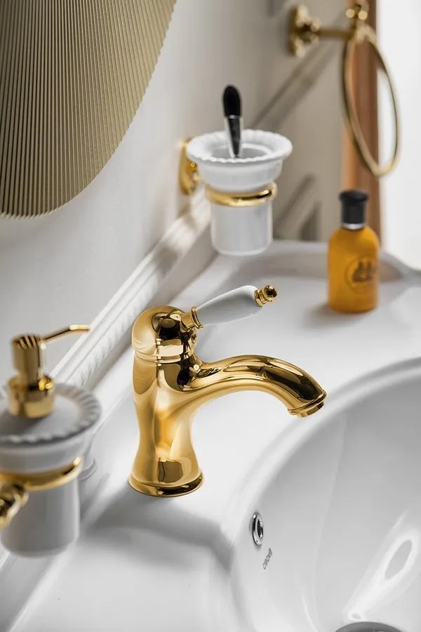 Sapho Sapho, KIRKÉ WHITE stojánkova drezová batéria, biela páčka, zlatá lesklá, KI14BZ