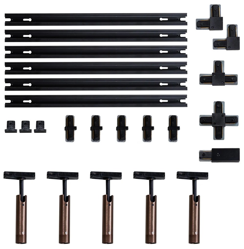 Moderný koľajnicový systém s 5 reflektormi tmavá bronz 1-fázový GU10 35 mm - Iconic Jeana Luxe