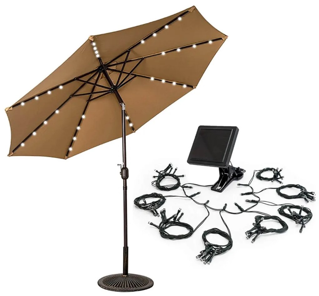 Solárna dekoračná svetelná reťaz pre osvetlenie slnečníka