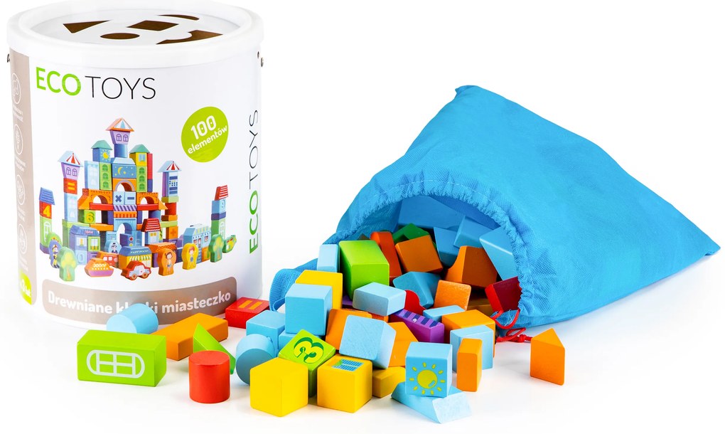 Vzdelávacie drevené bloky mesto 100 ks triedička ECOTOYS
