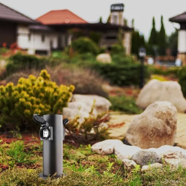 Solight PG10B - Vonkajší zásuvkový stĺpik 2Z 230V IP44 čierna okrúhly