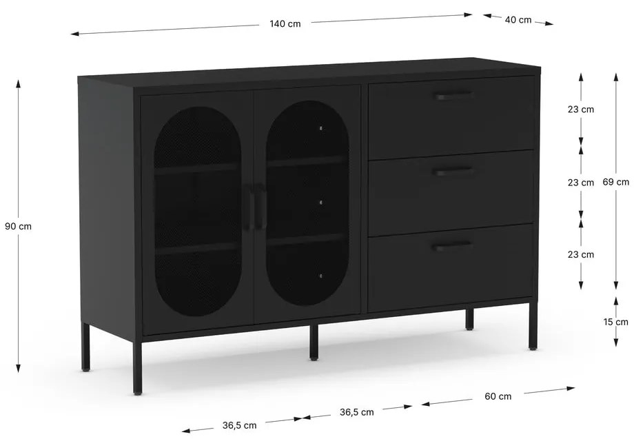 Čierna komoda 140x90 cm Diora – Marckeric
