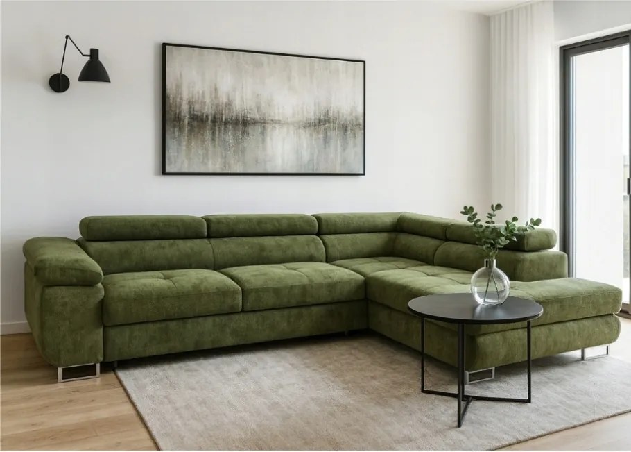 Rohová sedačka s funkciou spania Avesta pravá s úložným priestorom na posteľnú bielizeň a pleteninou