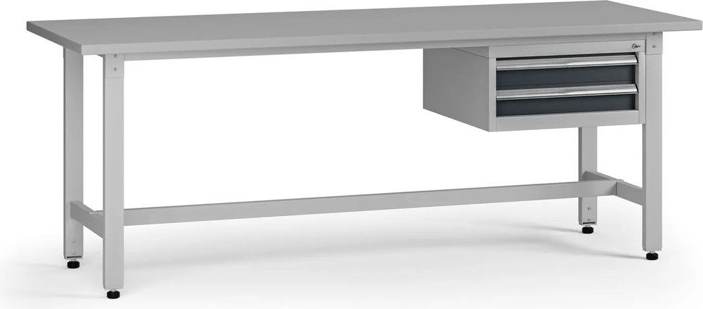Výškovo nastaviteľný dielenský stôl G5, 2100 x 750 x 800-1000 mm, 1x kontajner, 2 zásuvky, grafit
