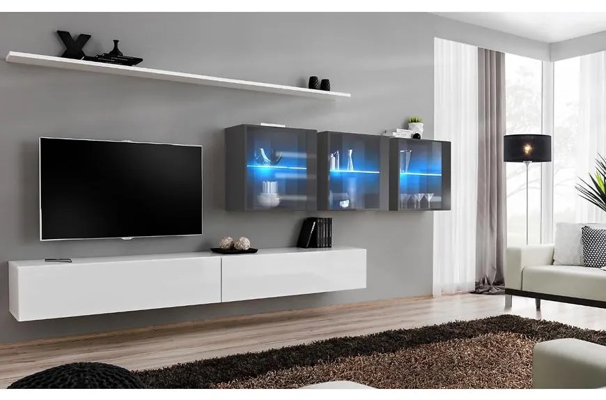 Obývacia stena Switch XVII Sklo +LED  Biely/Grafit