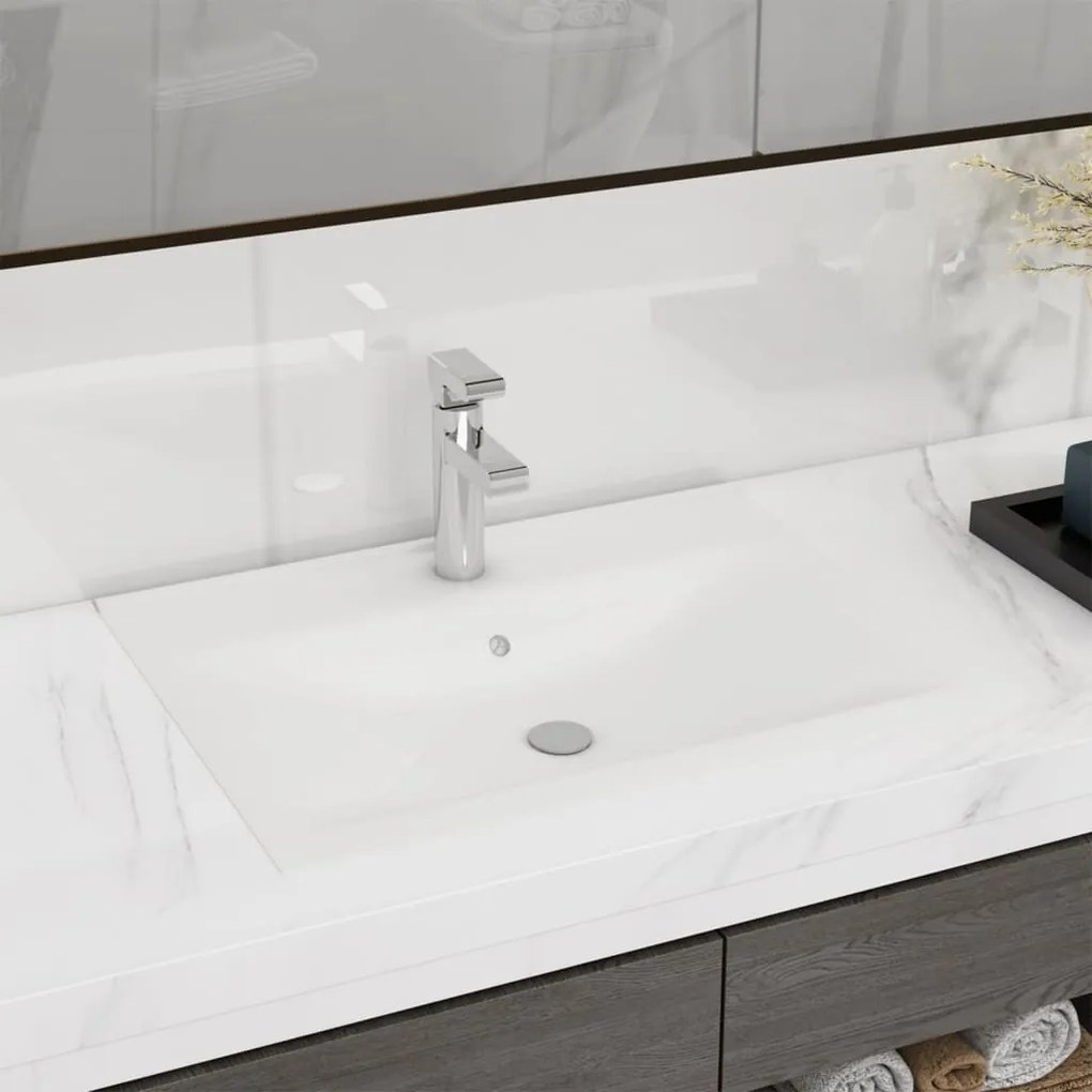 vidaXL Luxusné obdĺžnikové keramické umývadlo, biele s otvorom na batériu 60 x 46 cm
