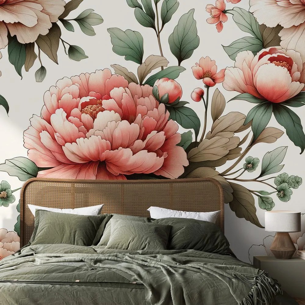 Tapeta romantické ružové pivonky