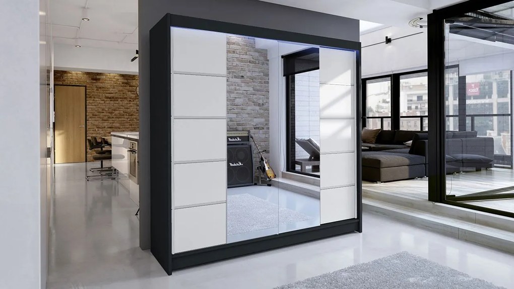 Posuvná skriňa Bar V, Farby: kašmír, Osvetlenie: osvetlenie LED RGB - farebné