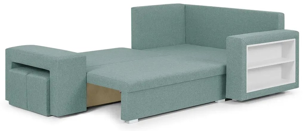Rozkládací rohová sedací souprava MODO3 + 2 Taburety Mentolová