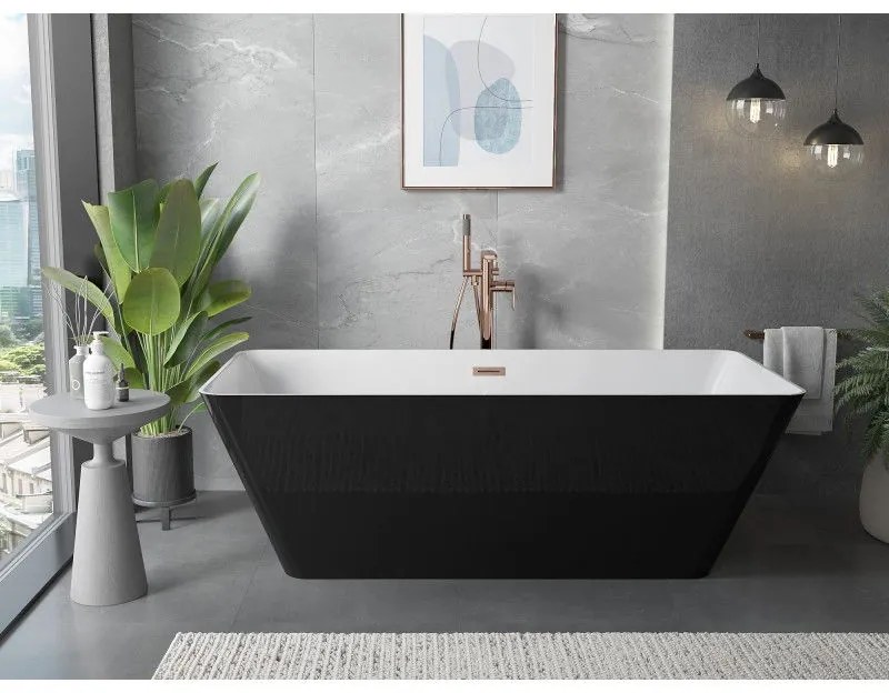 Mexen Velo Slim, voľne stojaca vaňa 170 × 75 cm, biela lesklá, medený matný prepad, 52811707500-65