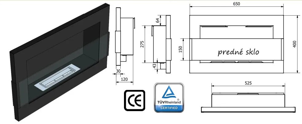 Závesný biokrb na stenu EOS NEREZ SO SKLOM 65x40x12