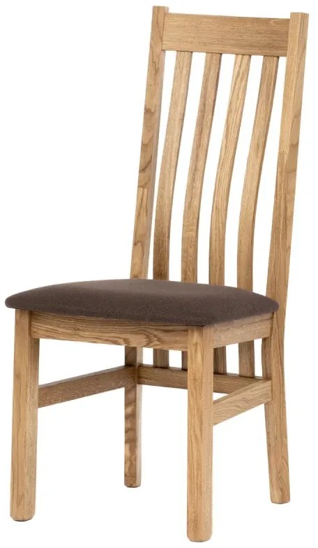 Židle jídelní, hnědá látka, masiv dub