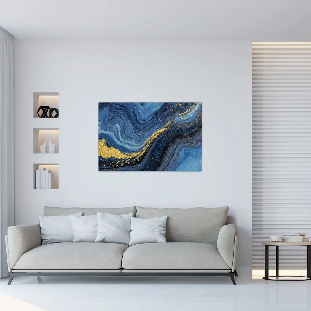 Obraz - Modro-zlatá abstrakcia (90x60 cm)